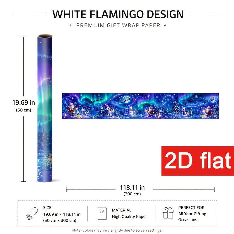 TEMU 2D-Flach 1 Rolle 50x300cm (19,7x118,1in) Premium Weihnachts-Geschenkpapier für Weihnachtsfeier, Winter-Geschenkpapier mit verschneiter