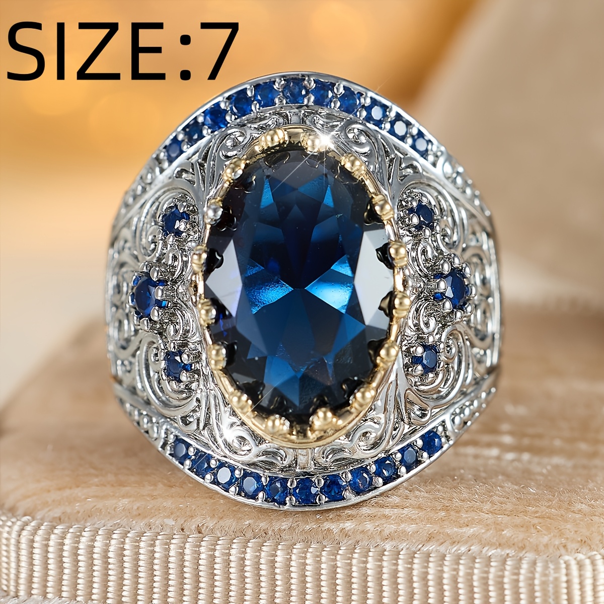 Unisex Copper Inlaid Synthetic Zirconia Wide Band Statement Ring