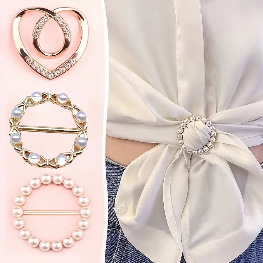 TEMU 3pcs Of Clothing Corner Clips. Scarf Clips, T-shirt Collar Clips, Stylish Women&;s Metal Round Clothing Fastening Rings, Versatile T-shirt