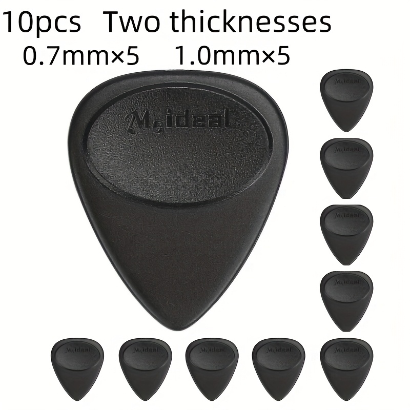 Image of 10-pack Non-slip Guitar Picks - Suitable For Acoustic Guitar, Electric Guitar, , Ukulele, Black, 2 Thicknesses - 0.7mm + 1.0mm
