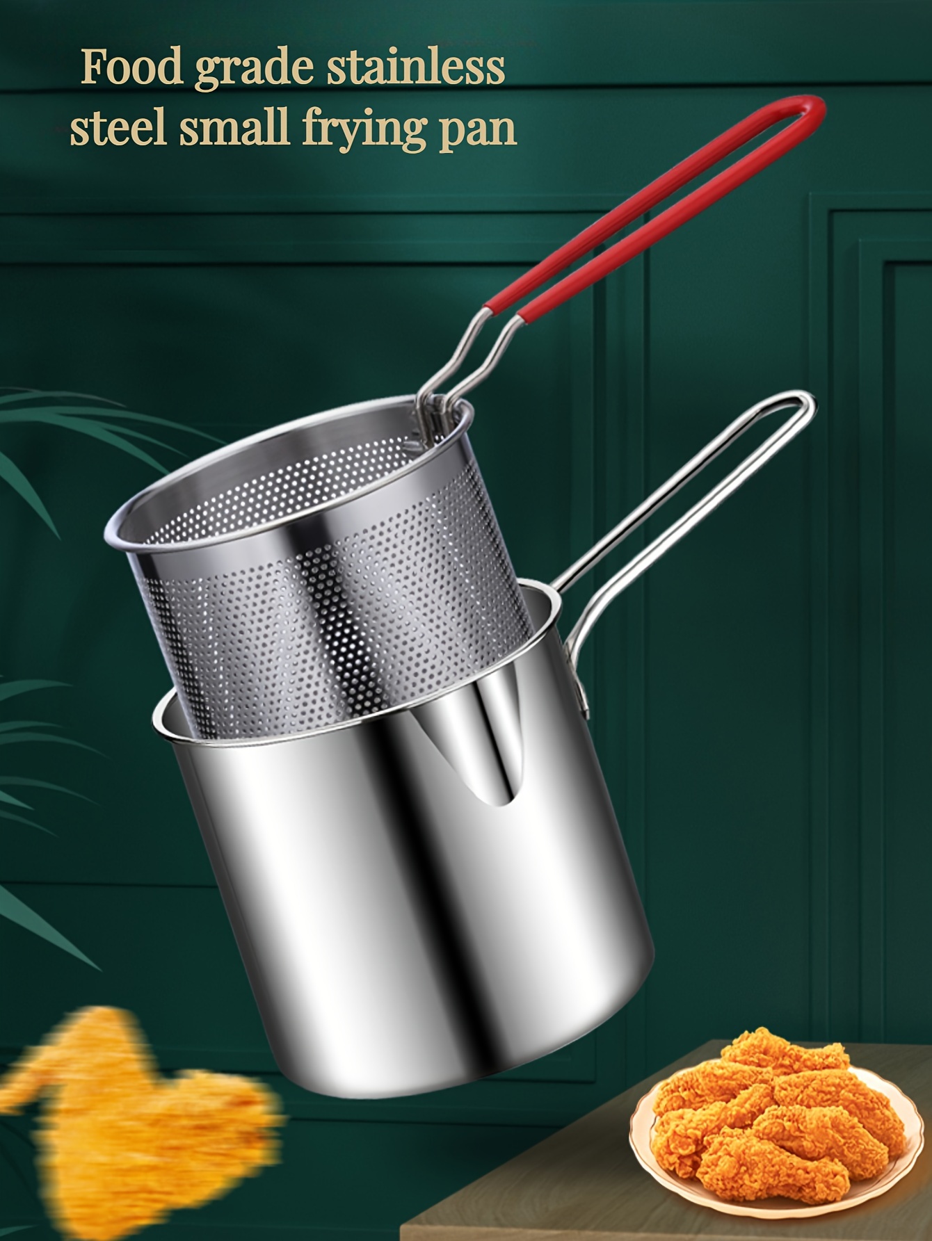 1 piece stainless steel frying pan household small oil pan small frying skewers pot induction cooker mini   saving small frying   grade fried food basket   fried   pops chicken nuggets frying pan with frying basket details 0