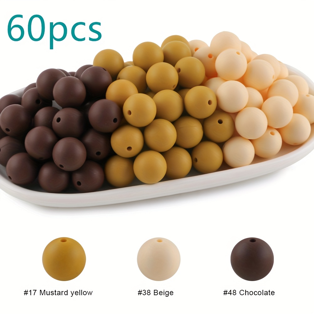 TEMU Perles rondes en silicone de 9/12/15 mm pour DIY stylos à perles, porte-clés, sacs, pendentifs, etc. Perles & accessoires de perles