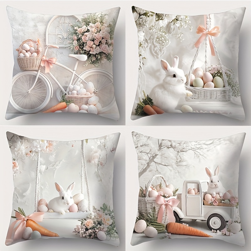 

4pcs, New Easter , 17.72 X 17.72 Inches, Comfortable To , And Beautiful, Unique And Exquisite Design, , Pattern Pillowcase, Suitable For Sofa, Car, Bedroom Decoration, No Pillow .