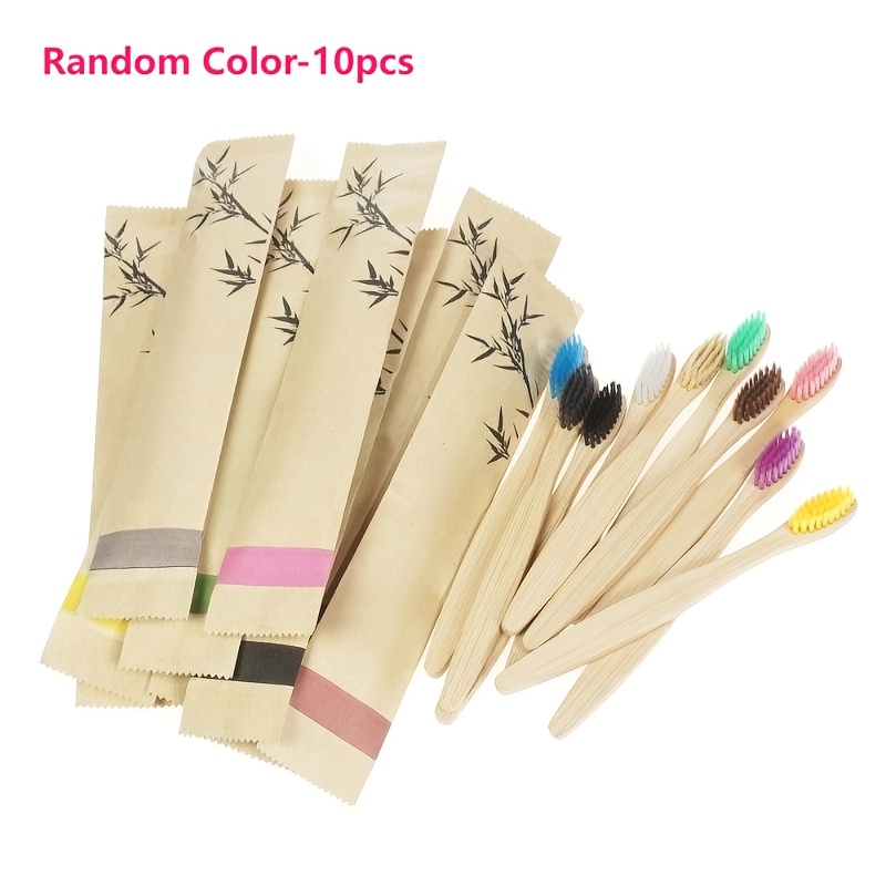 ensemble de 10 brosses à dents, brosses à dents manuelles à poignée en bois et poils souples, soin  -dentaire pour dents et gencives  , couleurs aléatoires, convient aux hôtels, utilisation de voyage