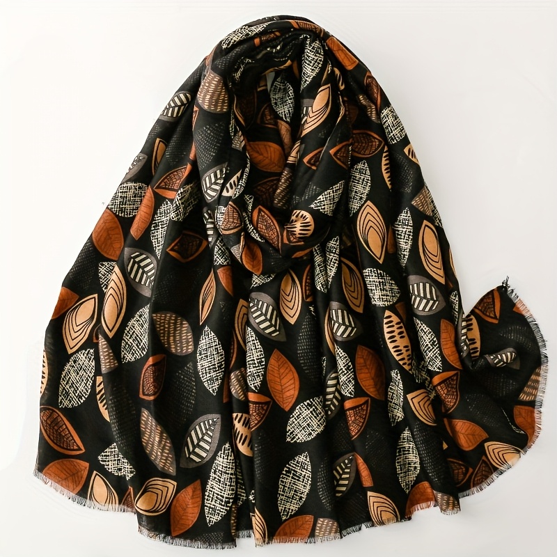 Image of Fashion Women's Easy Scarf Plant Leaf Fringed Scarf Thick Shawl