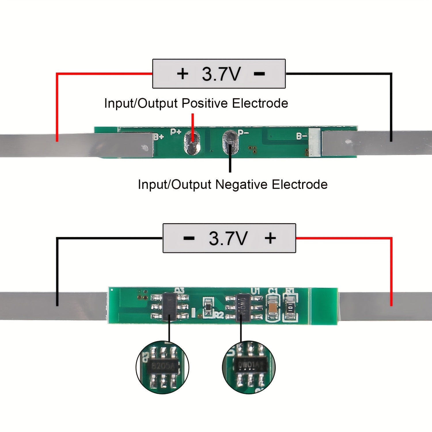   10/20pcs 1s 3.7v 3a/5-6  de protección de batería de   de litio pcm (con correa), para baterías de   de litio de 18650. detalles 4