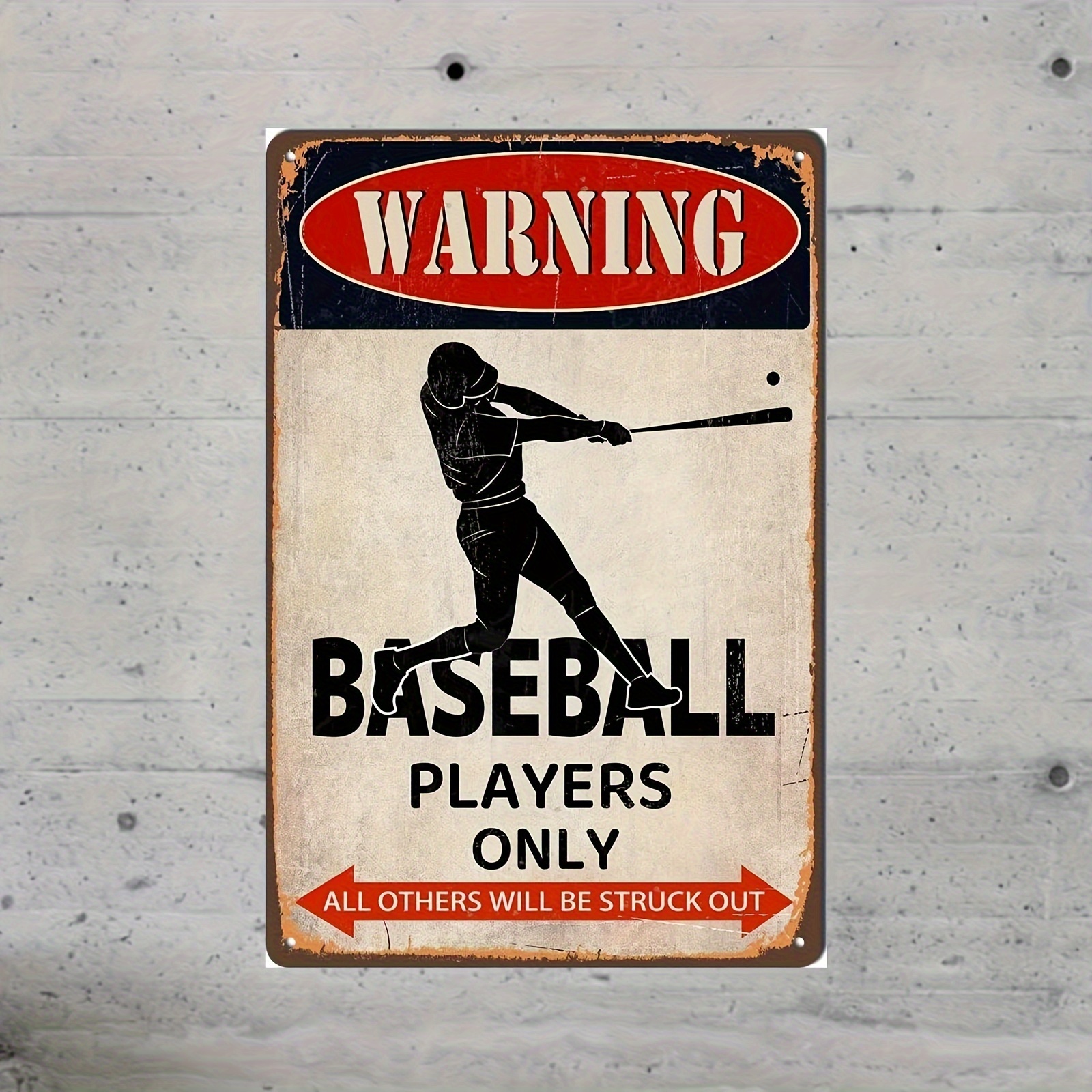 

1pc Vintage Metal Tin Sign, "baseball " Warning Decorative Plaque, Universal Holiday Gift, No Power Needed, For Boys Room And Bedroom Decor, 12x8 Inches