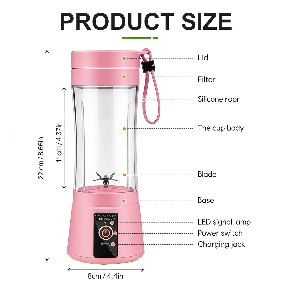 Rechargeable Portable Blender Cup, 12.85 Oz Electric USB Juicer... product image 6