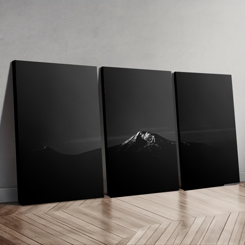 TEMU 3pcs Black And Landscape Triptych Wall Art With Wooden Frame - Modern Minimalist Canvas Prints For Living Room, Bedroom, Dining Room Decor,