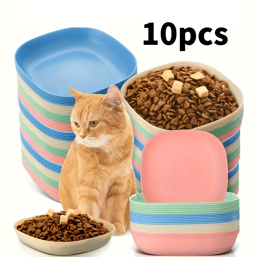 Image of 10pcs Random Color Plastic Cat Bowls, Non-slip Shallow Pet Food And Water Bowls Suitable For Kittens, Short-legged Cats, , And Stray Cats