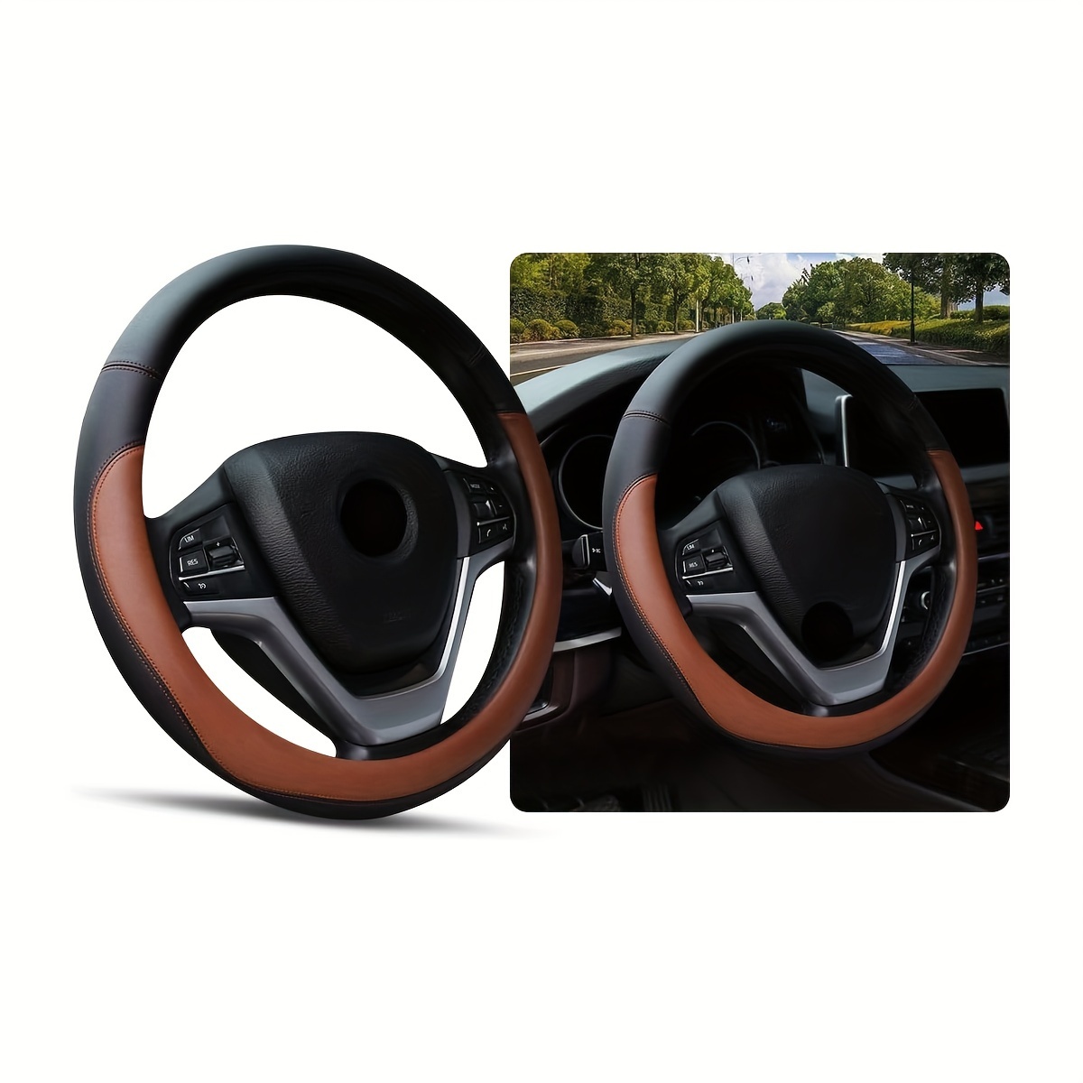 

Steering Wheel Cover, Soft Leather Premium Auto Wheel Cover Protector, Stretch Breathable Anti-slip Lining, Universal -15 Inch Car Interior Accessories