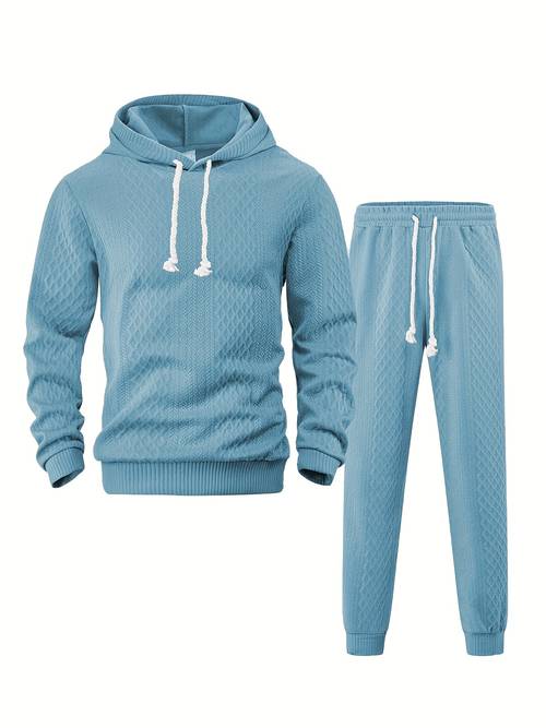 2025 neue frühling, herbst winter männer einfarbig warme jacquard sweatshirt casual hoodie langarm-sporthemd & solide farbe tasche bund kordelzug wärmende langehose zweiteiliger warmer anziehsack für den t
