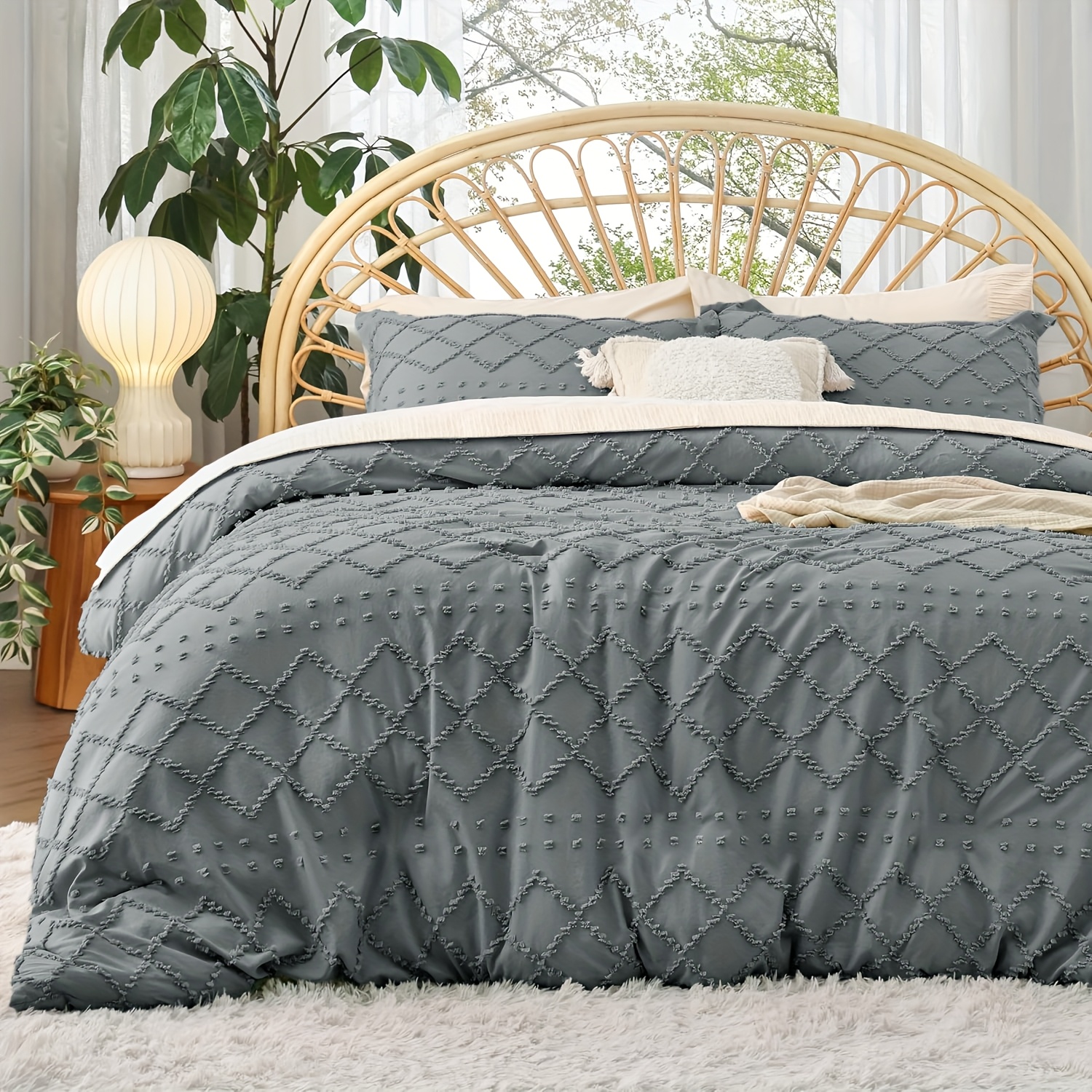 Image of Luxurious Bohemian Style Duvet Cover Set, Washed Tufted Bedding Vintage 2/3pcs Breathable, High-quality Fiber Suitable For , Soft Woven Bedding, Machine Washable In Multiple Sizes Geometric