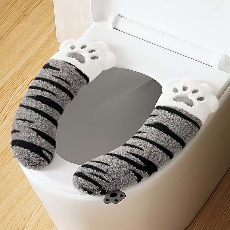E-shop Cartoon-Tigerpfoten-Druck Toiletten-Sitzkissen - Superweiche Mikrofaser Rutschfeste Badezimmeraufkleber, Passend für Ganzjahres-Toiletten-Dekor,