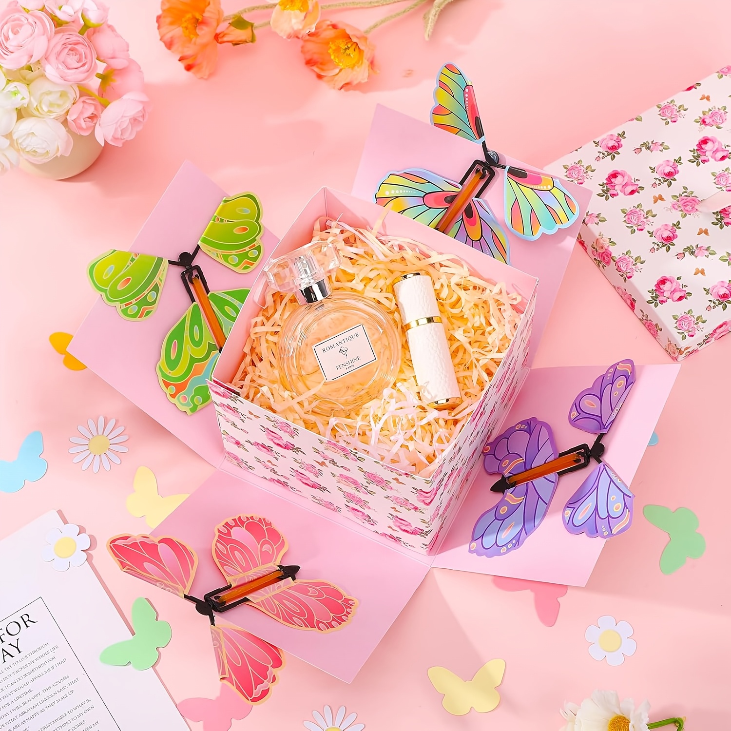 E-shop Geschenk für Sie/Ihn Explodierende Schmetterlings-Geschenkbox, 4-tlg. Schmetterlinge – Perfektes Geburtstagsgeschenk, Hochzeit, Jahrestag,