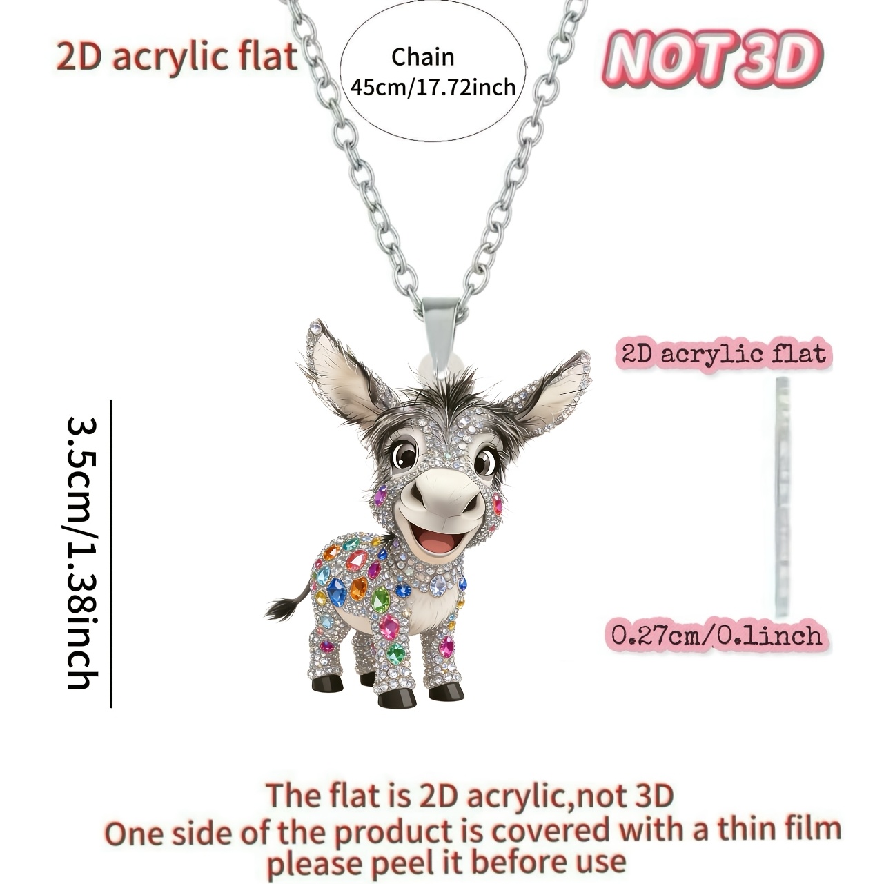Image of 2d Flat - A Single Piece Of A New And Unique Necklace Featuring A Cute Design, Acrylic Printing. This Women's Necklace Is A Stylish Sweater Chain Pendant, Making It An Ideal Gift For Birthday Parties