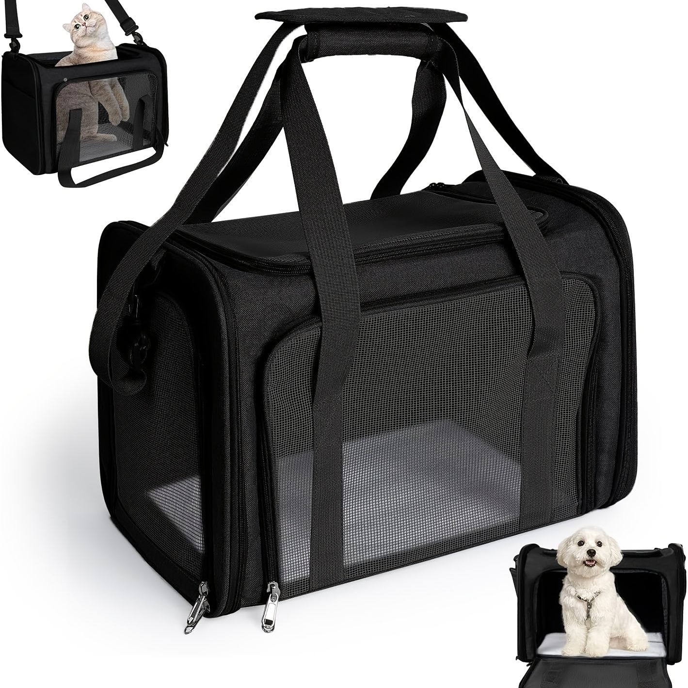Image of Soft-sided Dog Transport Box, For Large Bag For Cats With Inner Lead, Transport For Large Cats And Medium Dogs Up To 6kg, Foldable Travel Bag For Puppies, One-shoulder Handbag