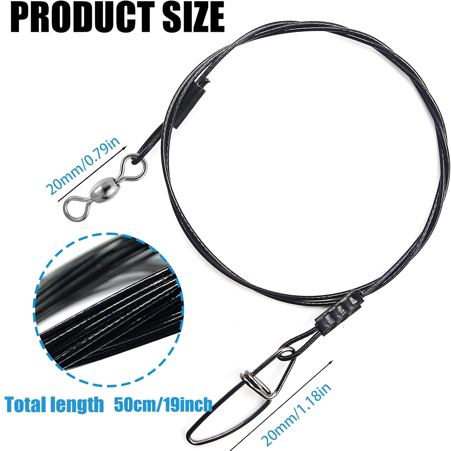 5pcs Steel Fishing Wire 125lb Heavy Duty Saltwater Fish Leader High Strength Leader With Swivel And Snap