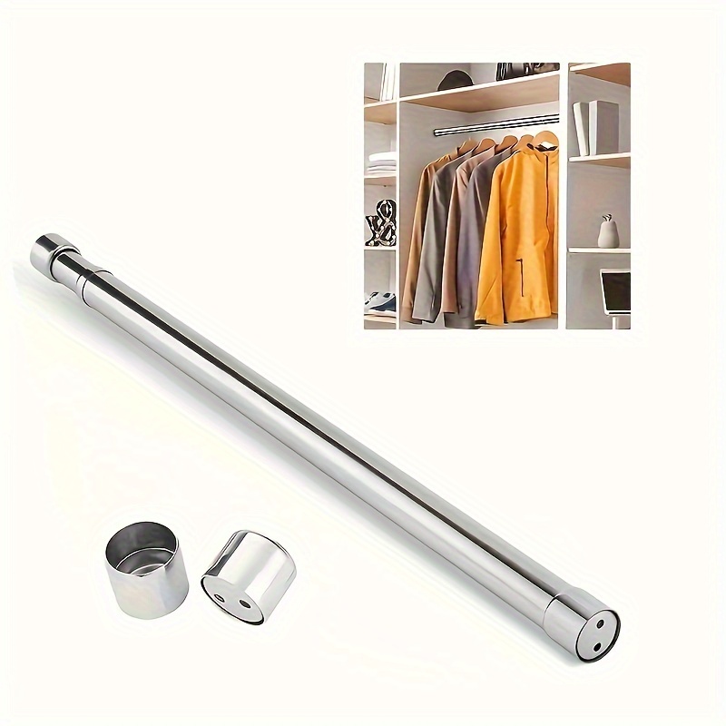 

1pc Adjustable Telescopic Wardrobe Hanging Rod, Heavy-duty Stainless Steel Thickened Flange, Extendable Closet Bar For Clothes, Suitable For Balcony & Bedroom Accessories