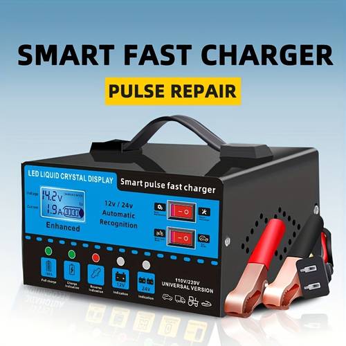 12v and 24v intelligent charger inverter with lcd display intelligent maintenance overcharge and short circuit protection suitable for intelligent charging maintenance of cars yachts and batteries