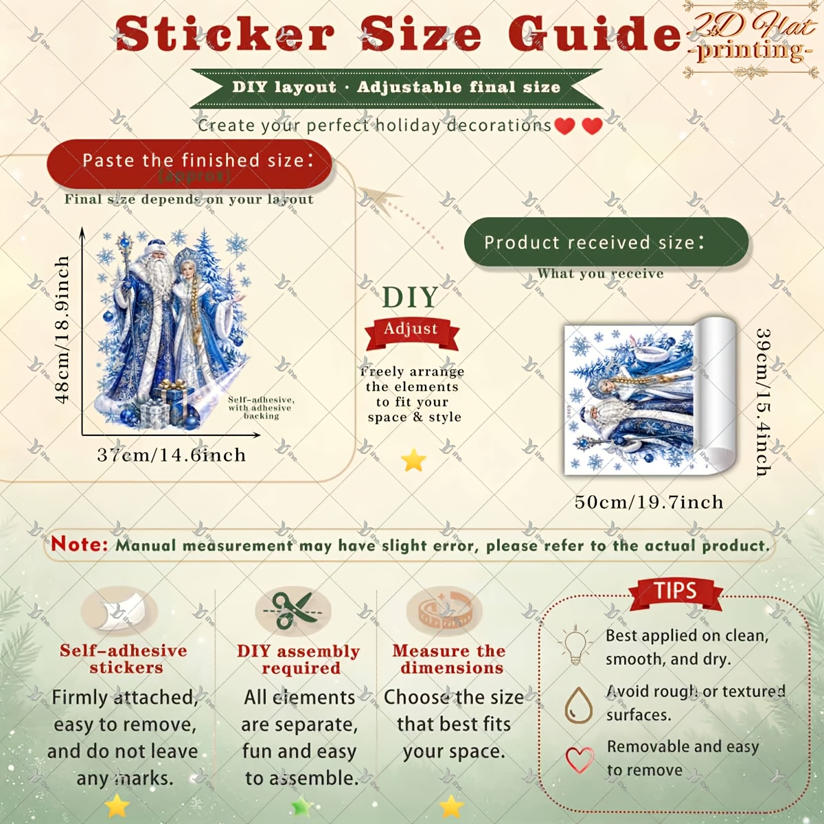 TEMU 2d Flat, 1pc 2d Flat Printed Christmas Blue Robe Santa & Bauble 40*50cm Window Sticker, Creative Diy Self-adhesive Removable Double-sided Pvc