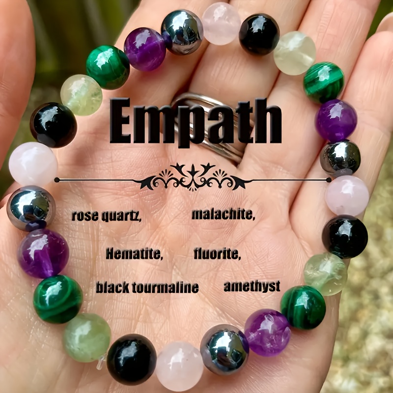 

1pc Natural Stone Beaded Protection Bracelet - Rose Quartz, Malachite, Hematite, Fluorite, Amethyst And Black - Jewelry Gift