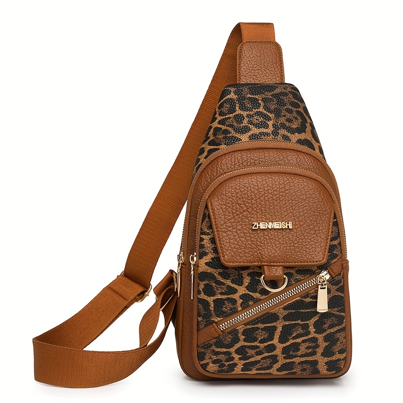 Image of New Women' Fashion Vintage Leopard Print Single Shoulder Crossbody Chest Bag, Multi-functional Large Capacity Fashion Chest Pack