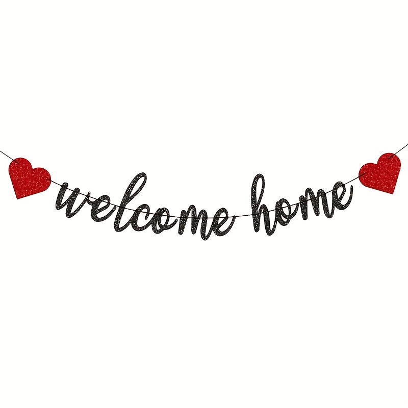 Image of 1pc Welcome Home Party Banner, Heart-shaped Pull Flag For Welcome Home Decorations, Family Events, Gatherings, And Retirement Homecoming Decor