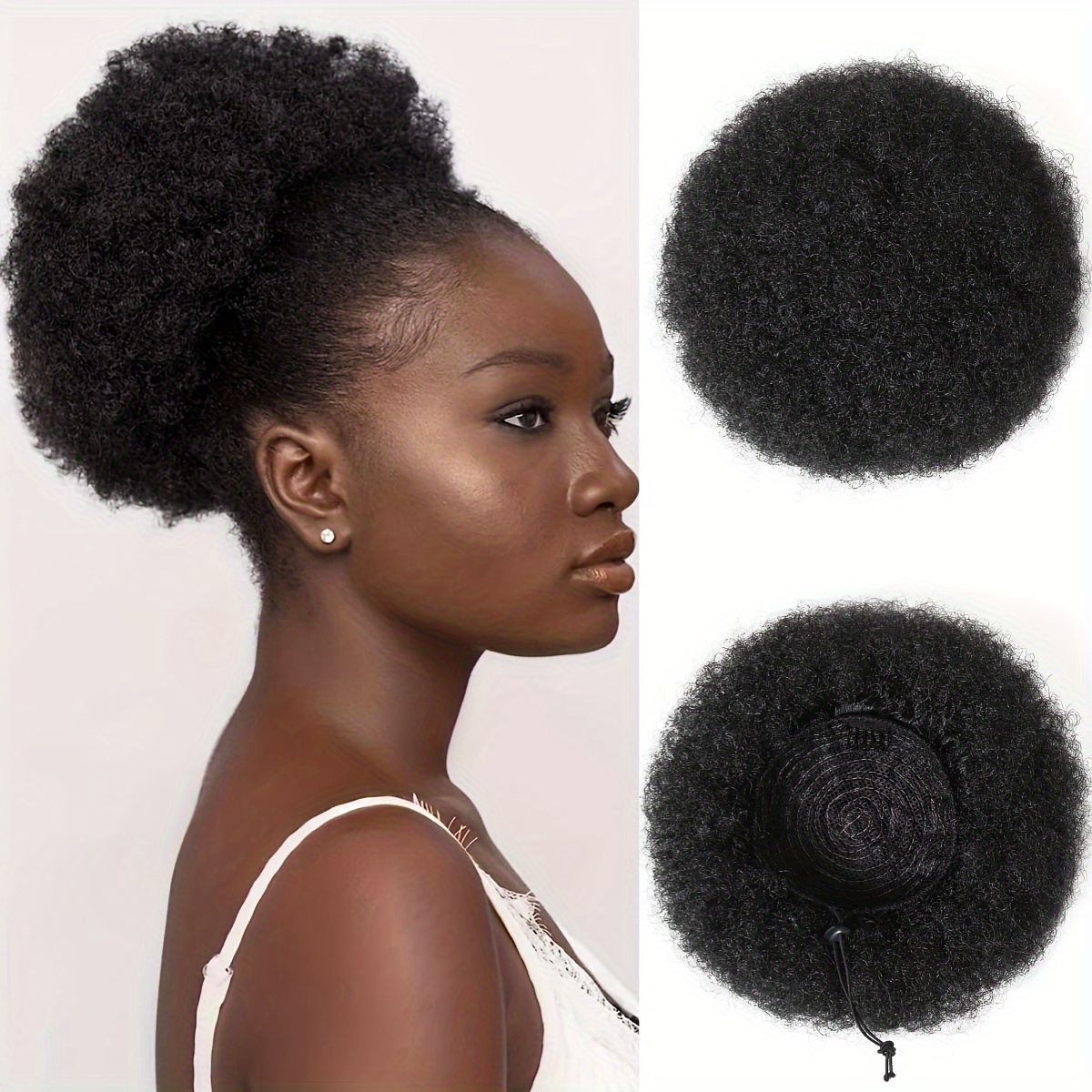 Clip-in Afro Puff Bun Short Hairpiece - Look Fluffy Updo Ponytail Extensions For African & Women With Short Hair, Dreadlocks, Twists/ Braids - Volume & Length Enhancer (no Glue/sew-in)