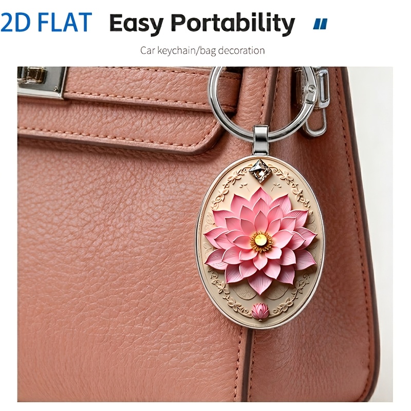 Zen Natural Style Pink Lotus Detail Keychain