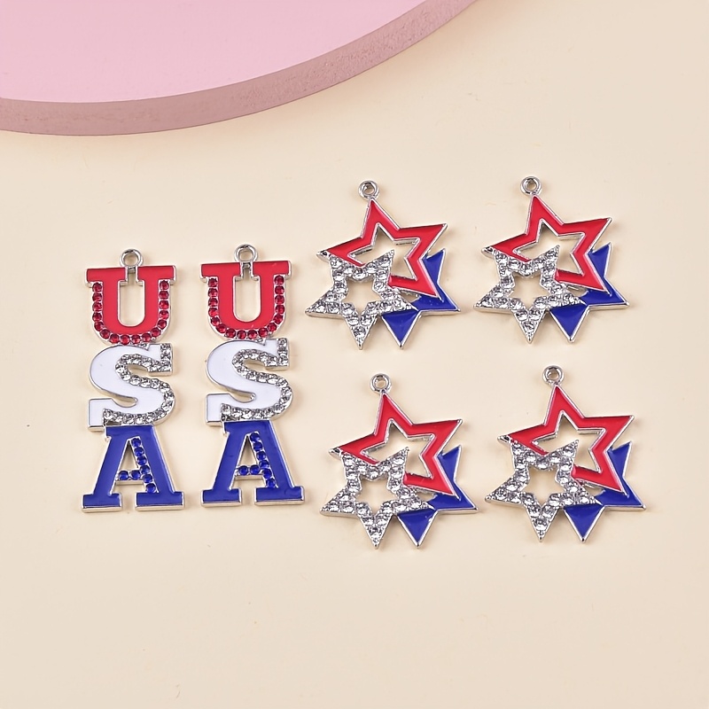 TEMU 6pcs American Day Usa Five-pointed Star American Flag Color Alloy Charms For Women's Earrings, Necklaces, Handmade Jewelry Accessories