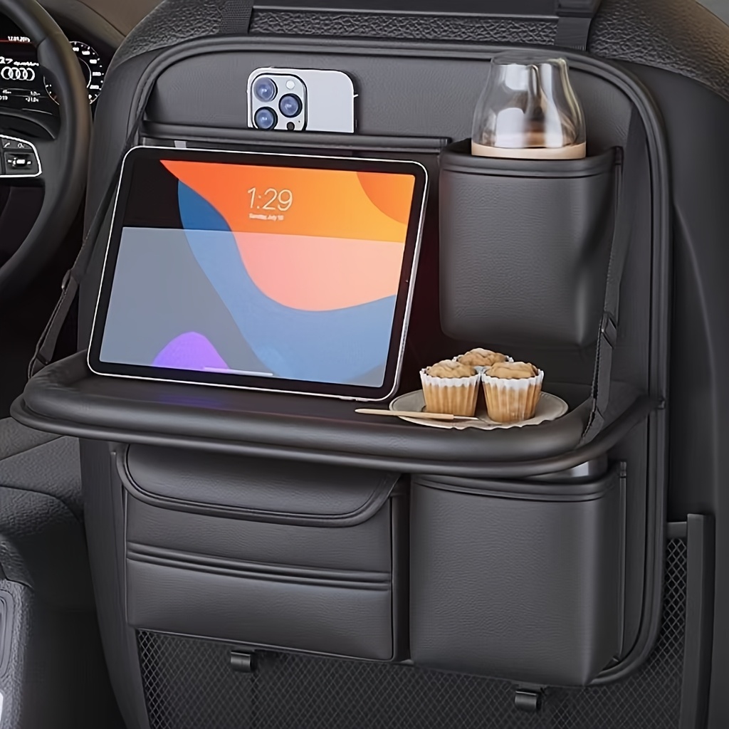 E-shop Rücksitz-Auto-Organizer mit Tablett, faltbarer Autotisch, geeignet für Rückenlehne, große Tasche wasserdicht schwarz grau