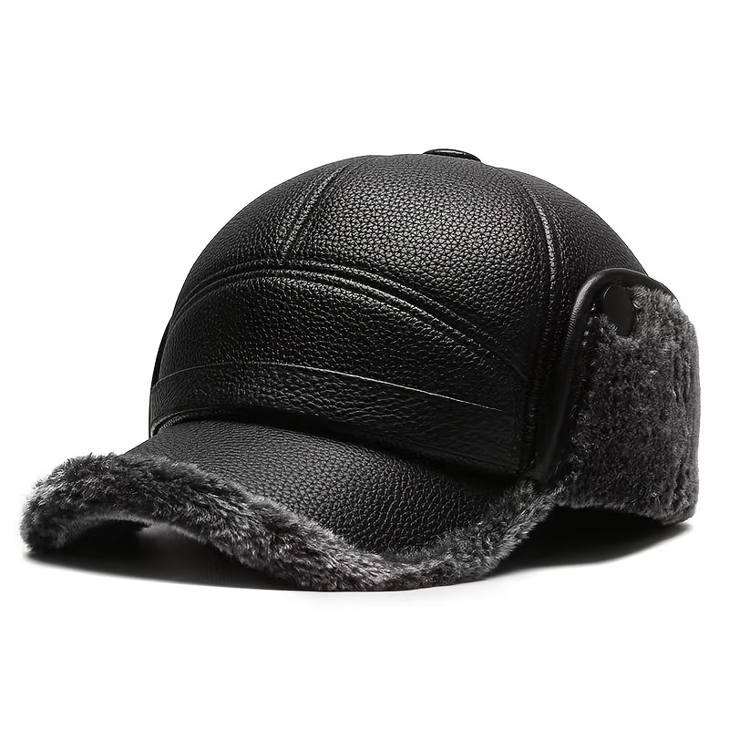 TEMU Bonnet d'hiver chaud à doublure pour homme, casquette de baseball cache-col multifonctionnel avec boucle en PU, convient aux jeunes et aux