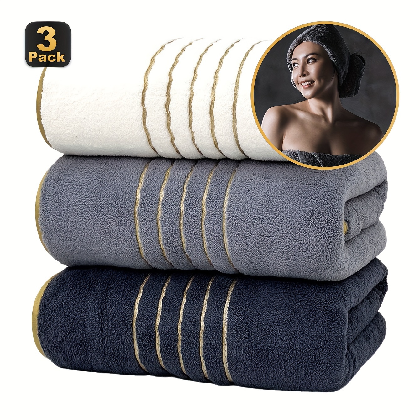 TEMU 3pcs Coral Velvet Bath Towel Household Chest Bath Towel Coral Velvet Bath Towel Super Absorbent Bath Towel Soft Absorbent Adult Bath Towel