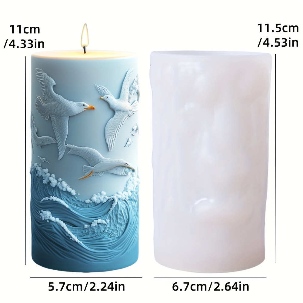 Seagull Flying Column Candle Silicone Mold Seagull Flying Relief Candle Mold Flock Seagull Flying Resin Plaster Mold Cement Concrete Mold Decorative Gift