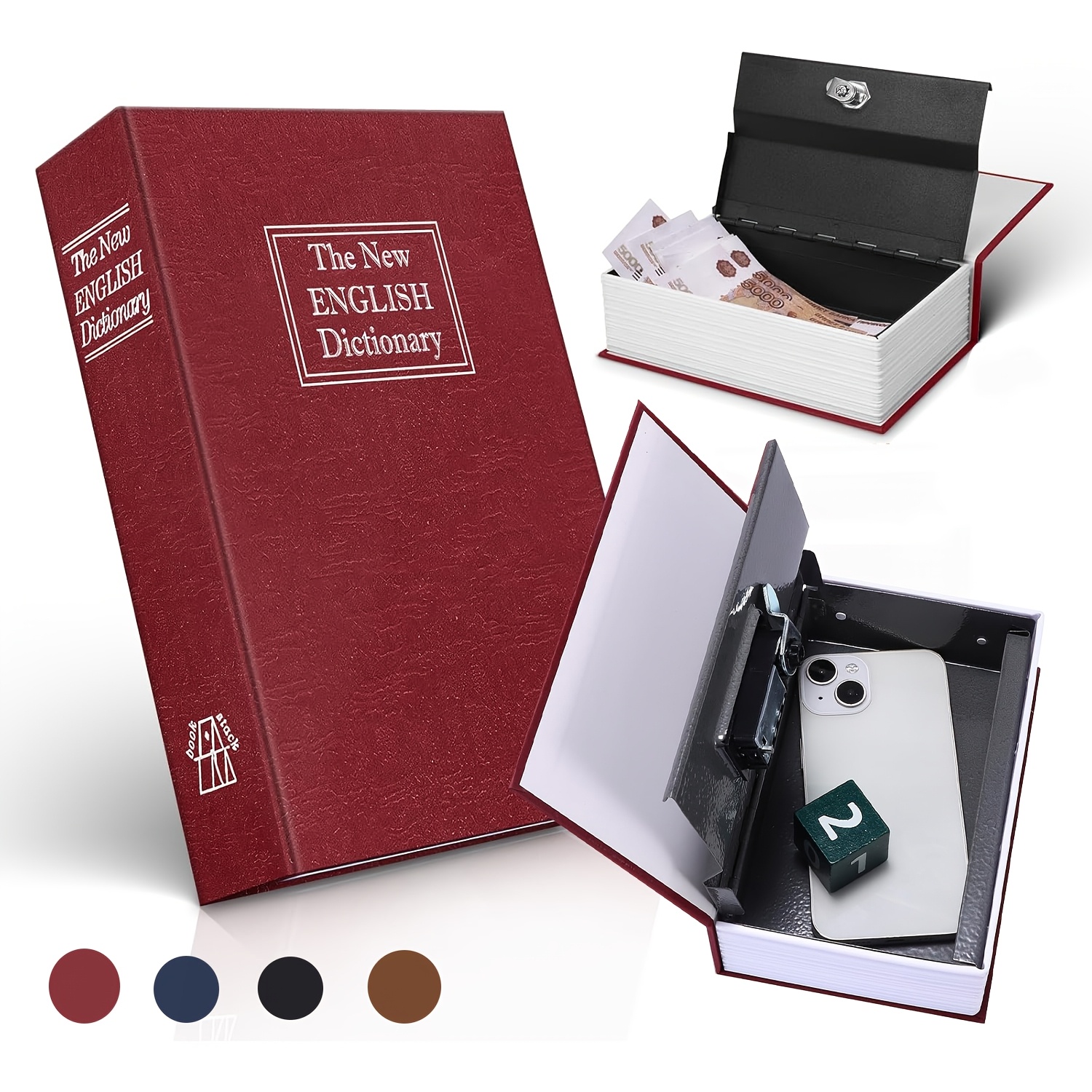 

English Dictionary, Hardcover, Secret Compartment With Combination Lock, Metalhidden Box, No Battery Required, Uncharged