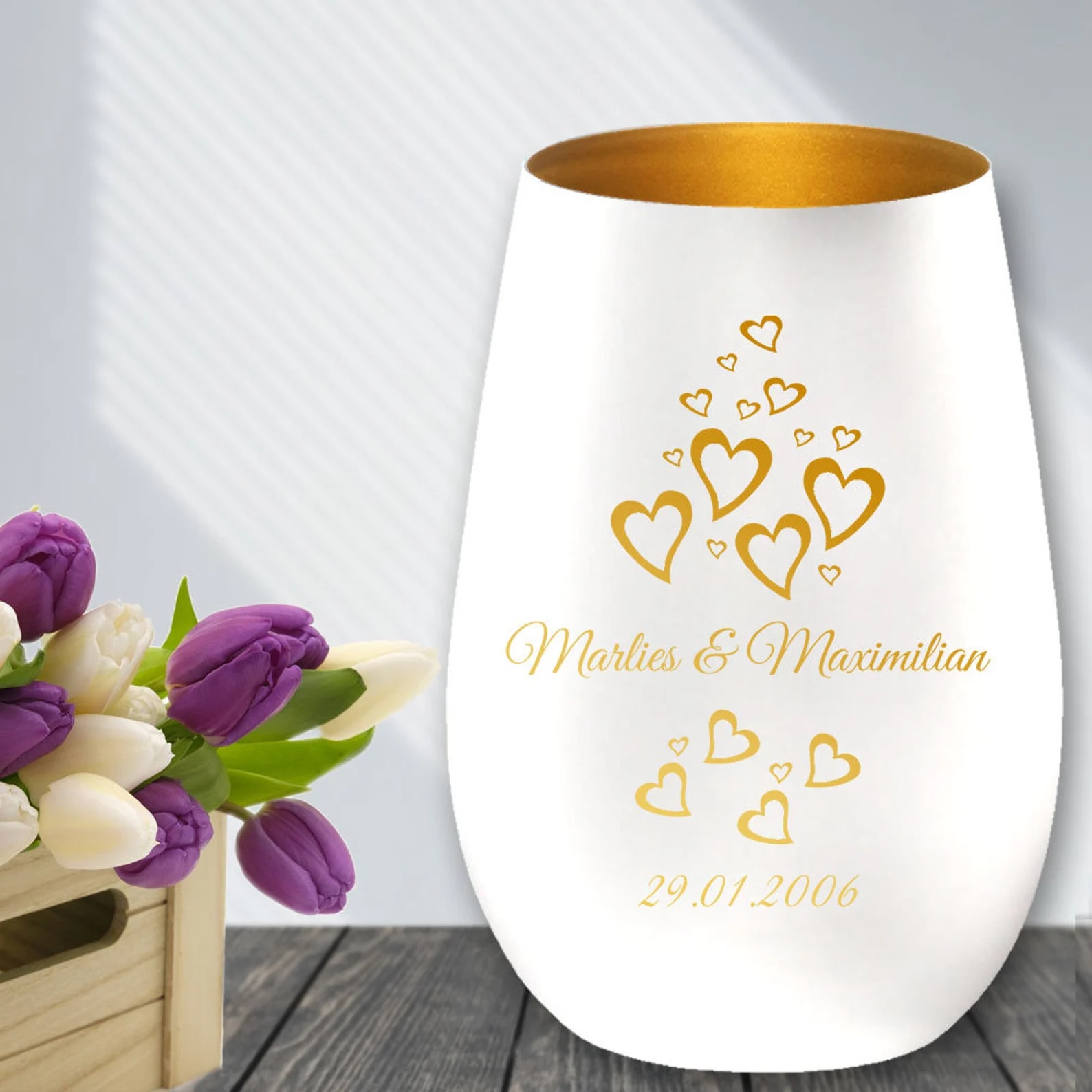 E-shop Personalisierter gravierbarer Glas-Kerzenhalter - Individueller Name & Hochzeits- & Jubiläums-Erinnerungsstück, Gravur von /Name/Beides,