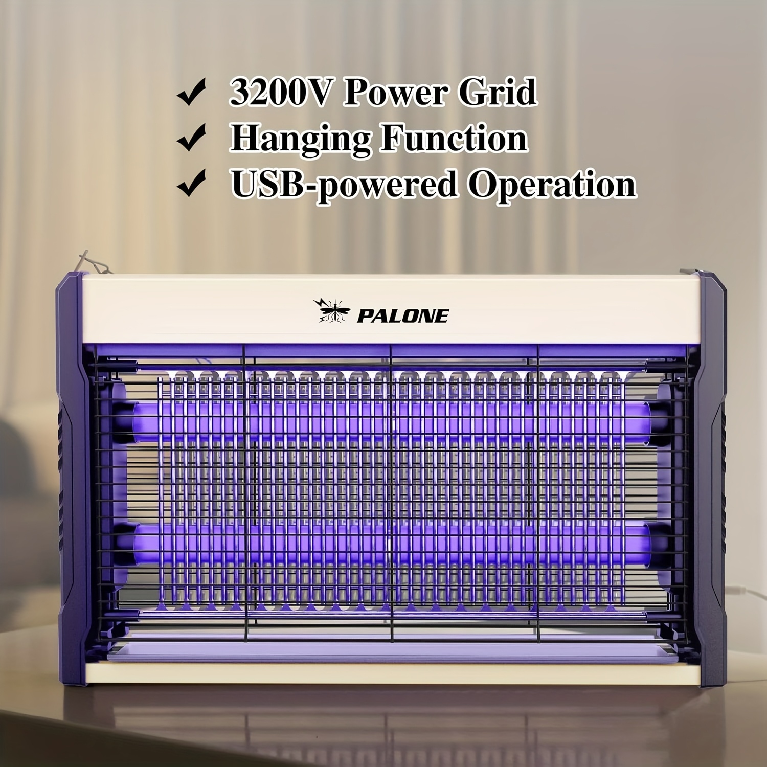 3200v dual tube mosquito control lamp usb rechargeable long lasting battery detachable collection tray easy to clean stainless steel indoor outdoor use suitable for home   and hanging details 1