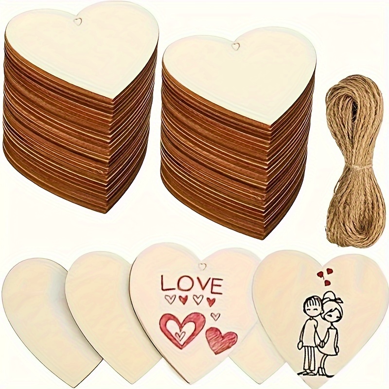 

50pcs Diy Blank Wood Slices, Valentine's Day Creative Decoration Love Heart Hand-painted Pendant Decoration, Wedding Decoration, Party Decoration, Home Decor