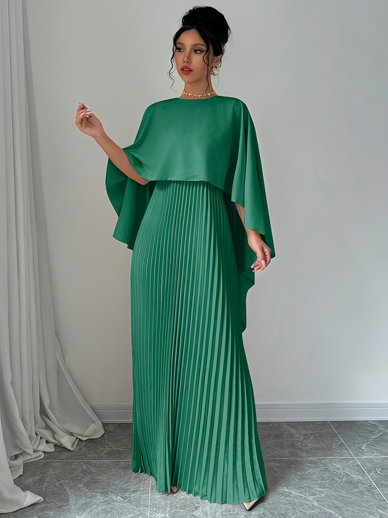 Elegant Women'S Long Pleated Cape Dress with Open Front Red, Sleeveless,  Flowing Design Summer, Adult Fashion, Casual Attire|Sleeveless