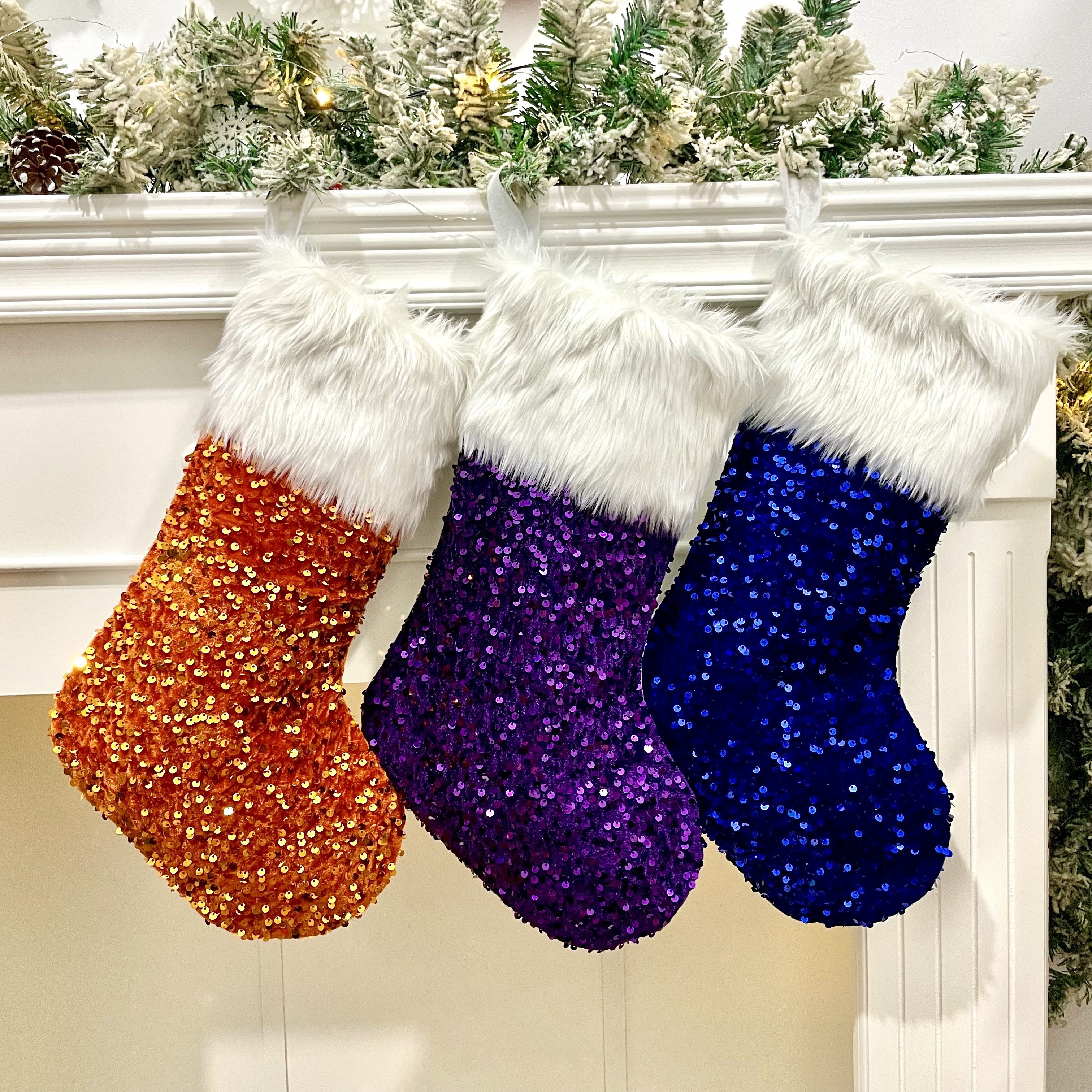 

Sparkling Sequin Plush Christmas Stocking - Perfect For Tree Decoration & Holiday Gifts, No Battery Needed