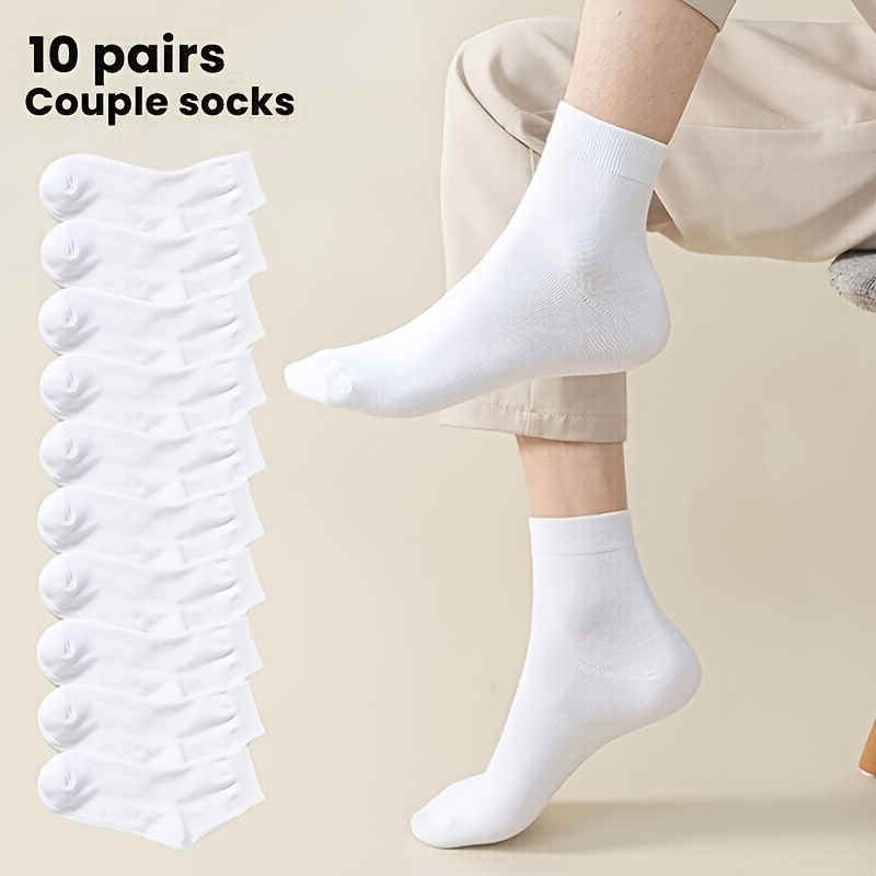 10 Пар Белых Унисекс Носков для Пара - Дышащие Влагопоглощающие Гольфы для Мужчин и Женщин, Однотонные Повседневные и Офисные, Стиральные в Машине, Мягкие Ткани, Для Работы