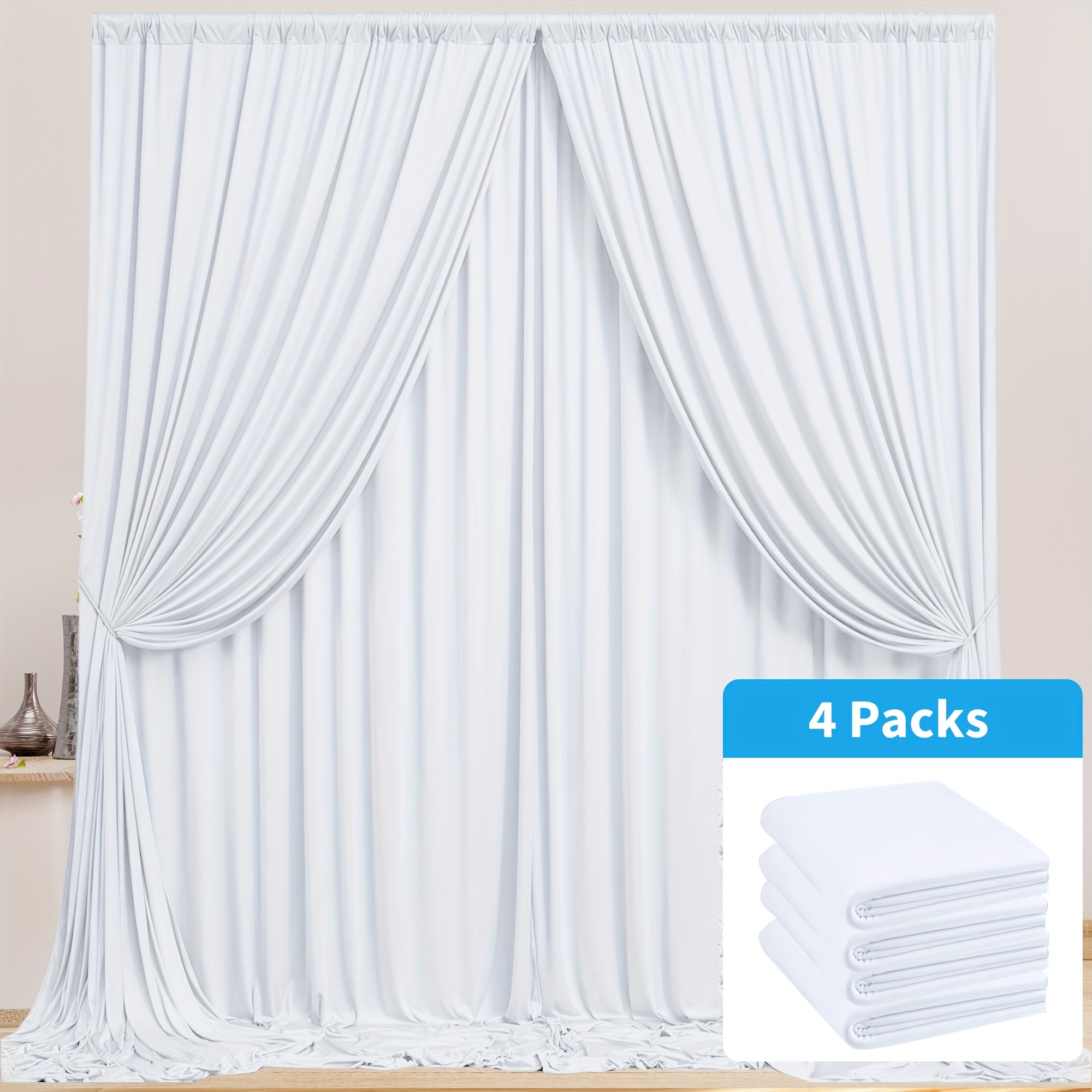 TEMU 4pcs, 5 × 10ft Wrinkle- Background Curtain, Polyester Photo Backdrop Fabric Suitable For Wedding And Birthday Party Decoration Stage