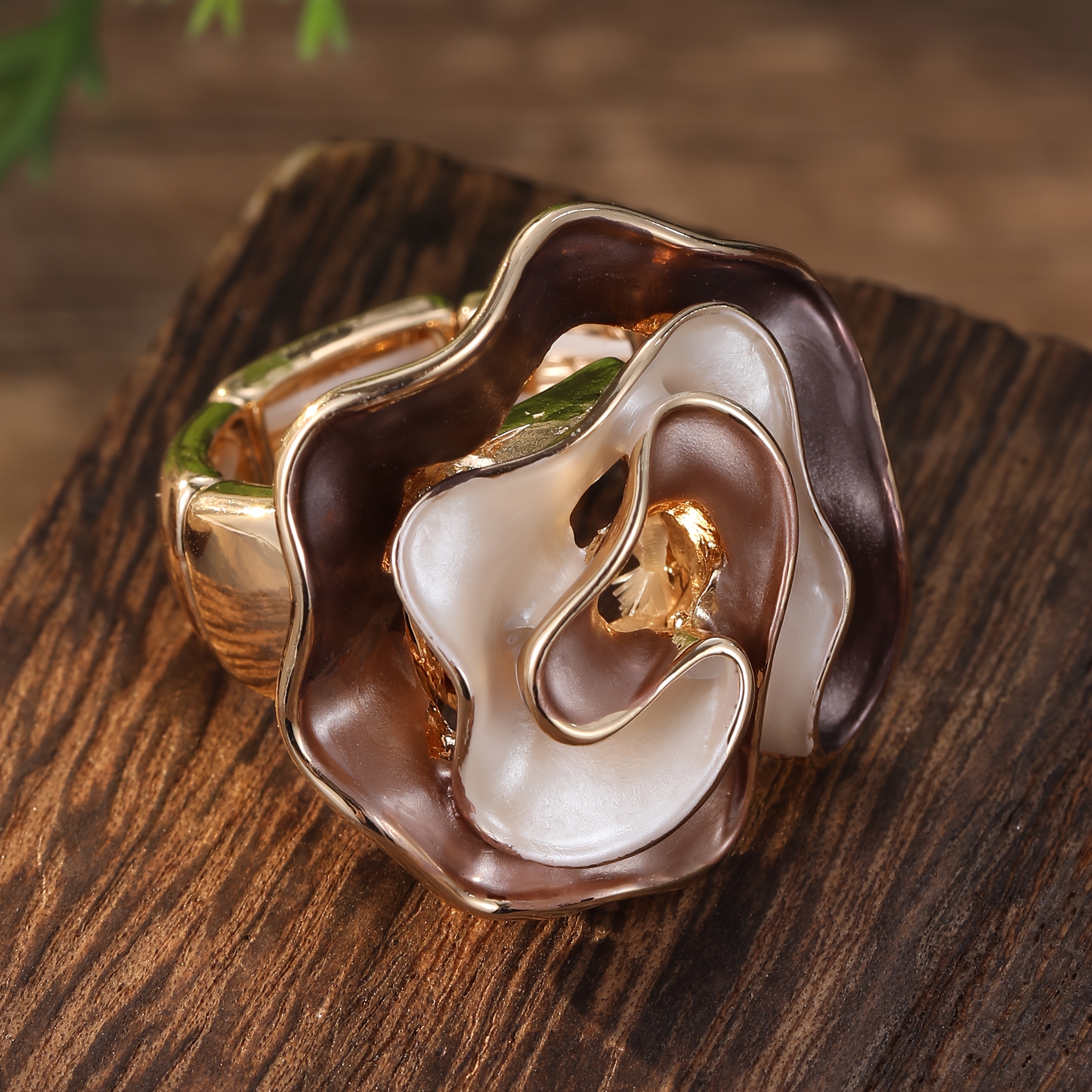 Women's 2pcs Plated Enamel Flower Adjustable Ring Set