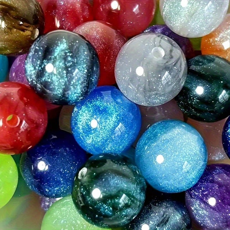 E-shop 20 Stk. neue hochwertige große 16 mm/0,63 Zoll mehrfarbige Sternenhimmel-Harzperlen, transparenter Glitzereffekt für DIY-Schmuck, Stiftzubehör,