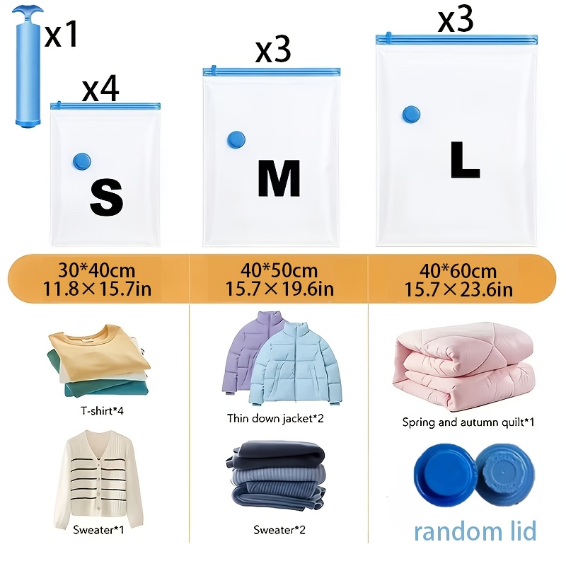 TEMU 11pcs Set Including (4s And And 3l And 1pc Manual Pump), Space-saving Travel And Home Storage Bags, Vacuum Compressed Packaging Sealed Clothing,