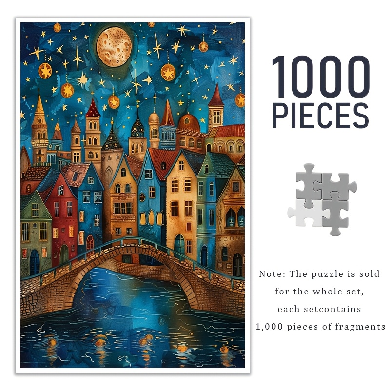 

1000pcs Puzzle Pont Ancien au pour Adultes - Coloré, 19.7x27.6in Peinture Art Déco DIY Cadre, Cadeau d'Anniversaire Idéal pour les Passionnés d'Artisanat