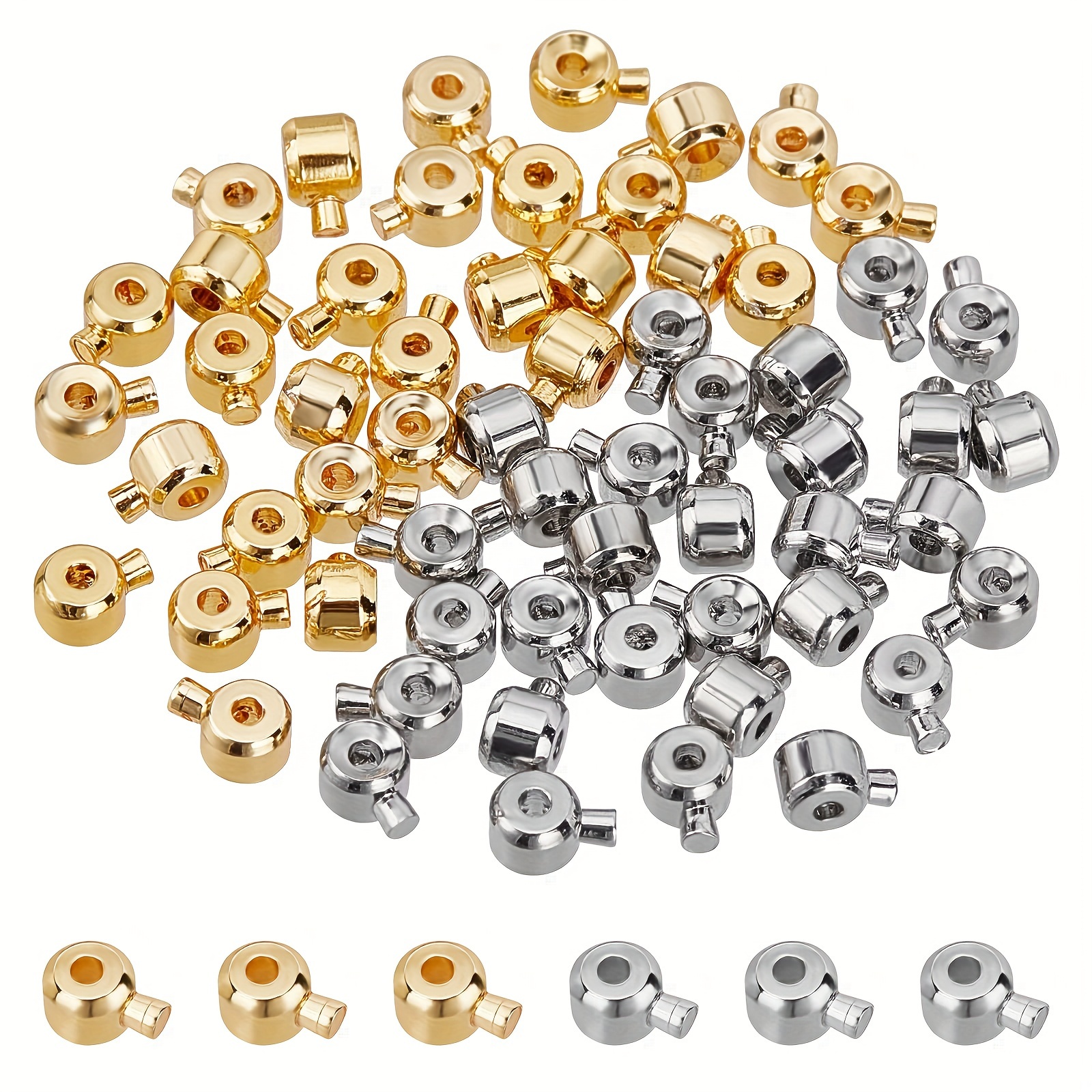 

60-piece Brass Crimp Beads For Crafting - Round Spacer Beads In Metallic Tones & Yellowish, Assorted Shapes For Diy Necklaces And Bracelets