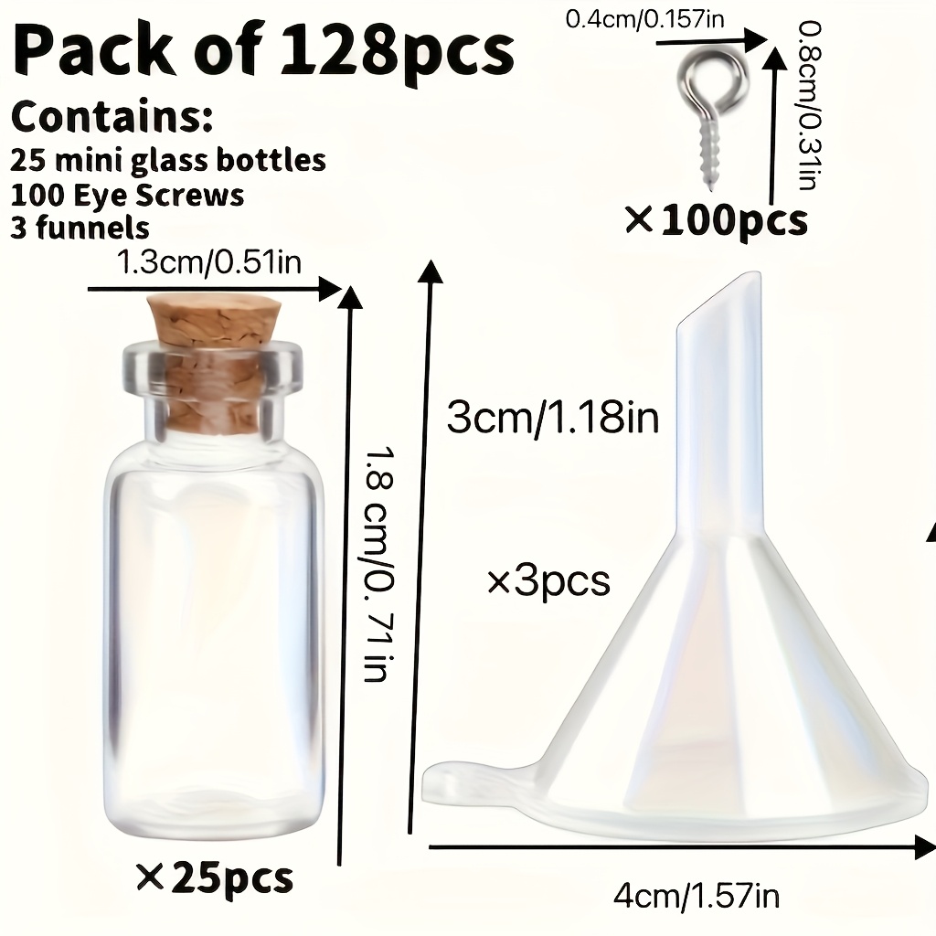 Image of 128pcs Drift Bottle, Sheep's Eye Funnel Set, Glass, Iron, Plastic Christmas Creative Small Gift, Mini Drift Bottle, Glass With Wooden Stopper, Diy Handmade Small Pendant