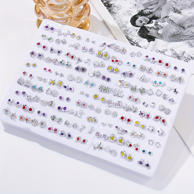 TEMU A Set Of 200 Small And Exquisite Colorful Glass Stud Earrings, Perfect For Daily Wear, Featuring A Fashionable Design For Women